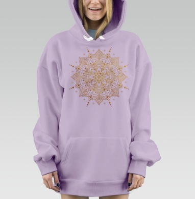 Золотая мандала на синем фоне для уюта и баланса, Hoodie Mjhigh Dig Mel, Fiolet, утепленная