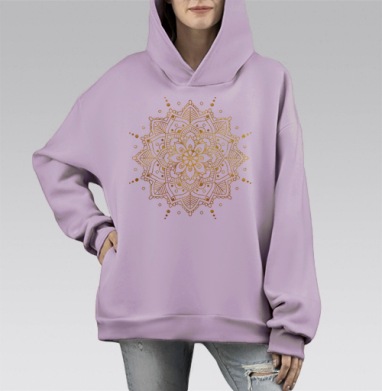 Золотая мандала на синем фоне для уюта и баланса, Hoodie Mono Fiolet, оверсайз, утепленная