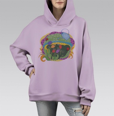 А скоро весна!, Hoodie Mono Fiolet, оверсайз, утепленная