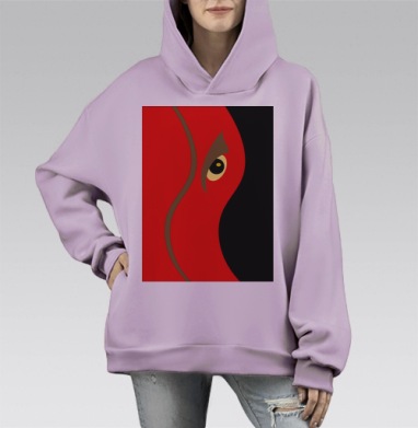 Абстракция на японскую тему, Hoodie Mono Fiolet, оверсайз, утепленная