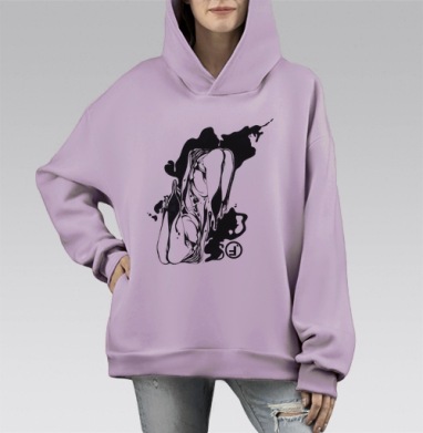 Абстрактный эмбриональный контур – внутренний кризис, Hoodie Mono Fiolet, оверсайз, утепленная