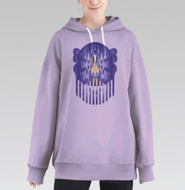 Абстрактный геометрический портрет тигра в синих тонах, Hoodie Long Oversize Fiolet