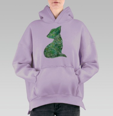 Акварельная кошка, Hoodie Oversize Fiolet, утепленная