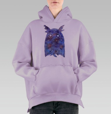 Акварельная сова, Hoodie Oversize Fiolet, утепленная