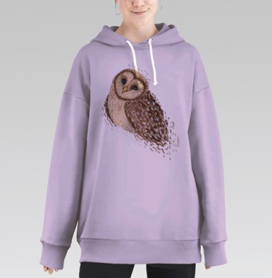 Акварельная сова — мудрость и уют в одной картине, Hoodie Long Oversize Fiolet