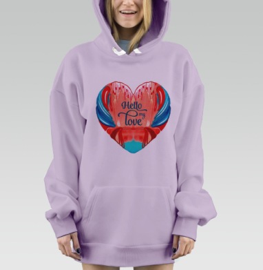 Акварельное сердце, Hoodie Mjhigh Dig Mel, Fiolet, утепленная