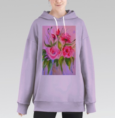 Акварельные Цветы, Hoodie Long Oversize Fiolet