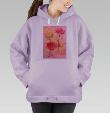 Акварельные цветы: красные и розовый букет, Hoodie Oversize Fiolet