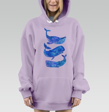 Акварельные синие киты, Hoodie Mjhigh Dig Mel, Fiolet, утепленная