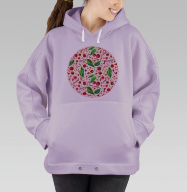 Акварельные вишни и листья летнего настроения, Hoodie Oversize Fiolet