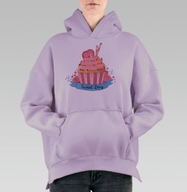 Акварельный кекс Sweet Day – праздничное настроение, Hoodie Oversize Fiolet, утепленная