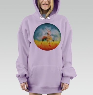 Акварельный силуэт оленя в движении, Hoodie Mjhigh Dig Mel, Fiolet, утепленная