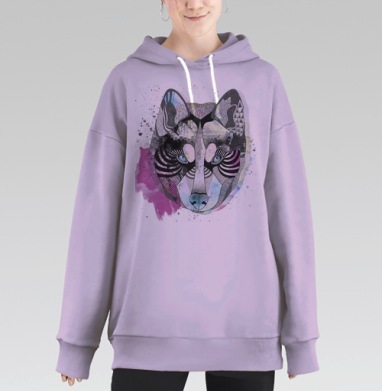 Акварельный волк, Hoodie Long Oversize Fiolet