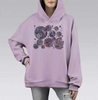 Аквариум, Hoodie Mono Fiolet, оверсайз, утепленная