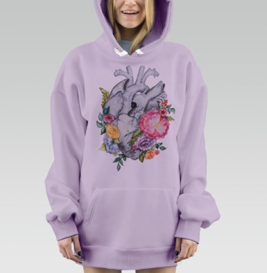Анатомическое сердце с яркими цветами, Hoodie Mjhigh Dig Mel, Fiolet, утепленная