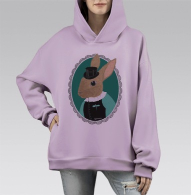 Аристократичный кролик в викторианском костюме, Hoodie Mono Fiolet, оверсайз, утепленная