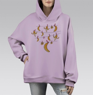 Бананы после стирки, Hoodie Mono Fiolet, оверсайз, утепленная