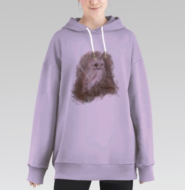Белая сова в туманных оттенках коричневого, Hoodie Long Oversize Fiolet