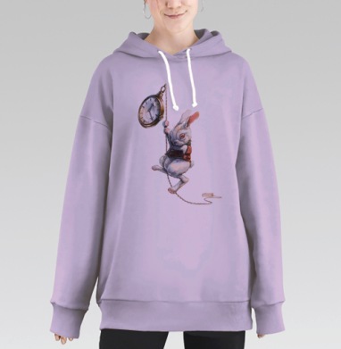 Белый кролик с часами в приключениях Алисы, Hoodie Long Oversize Fiolet