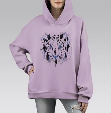 Белый тигр, Hoodie Mono Fiolet, оверсайз, утепленная