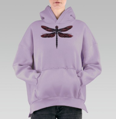 Биомеханическая стрекоза в стиле киберпанк, Hoodie Oversize Fiolet, утепленная
