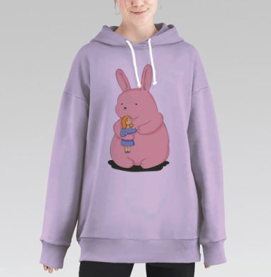 Большой розовый заяц и девочка в синем, Hoodie Long Oversize Fiolet