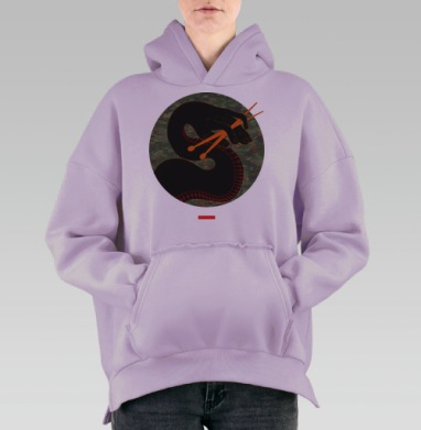 Борьба с опасностью: рука с палочками и красная змея, Hoodie Oversize Fiolet, утепленная
