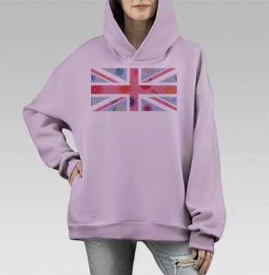 Британский флаг, Hoodie Mono Fiolet, оверсайз, утепленная