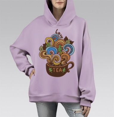 Чашка Love Tea с ярким фантазийным дизайном, Hoodie Mono Fiolet, оверсайз, утепленная