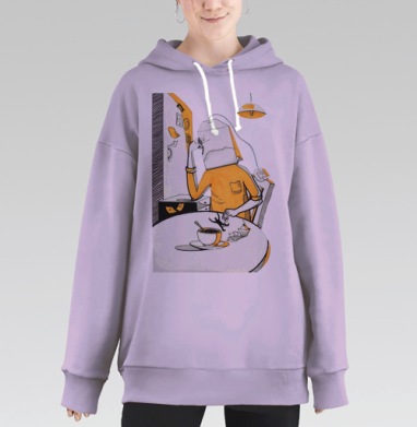 Человек с чайным пакетом вместо головы в размышлениях, Hoodie Long Oversize Fiolet