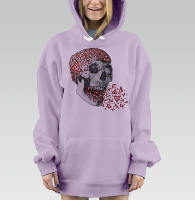 Череп и треугольники, Hoodie Mjhigh Dig Mel, Fiolet, утепленная