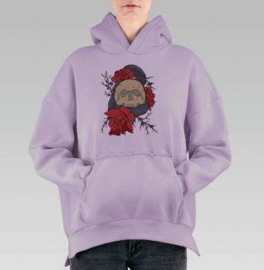 Череп, змея и розы, Hoodie Oversize Fiolet, утепленная