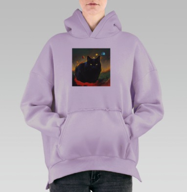Черная кошка — властительница вселенной, Hoodie Oversize Fiolet, утепленная