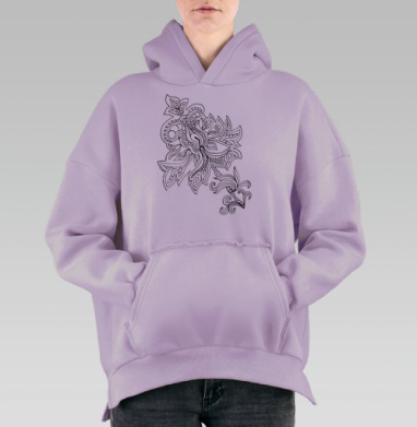Черно-белый абстрактный узор, Hoodie Oversize Fiolet, утепленная