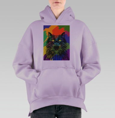 Черный кот с желтыми глазами, Hoodie Oversize Fiolet, утепленная