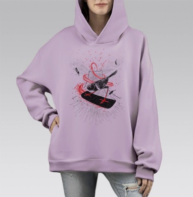 Черный воробей, Hoodie Mono Fiolet, оверсайз, утепленная