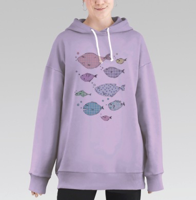 Цветные рыбки с узорами ткани в движении, Hoodie Long Oversize Fiolet