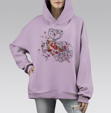 Цветочные брызги, Hoodie Mono Fiolet, оверсайз, утепленная