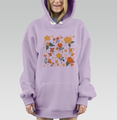 Цветочный паттерн желтый, Hoodie Mjhigh Dig Mel, Fiolet, утепленная
