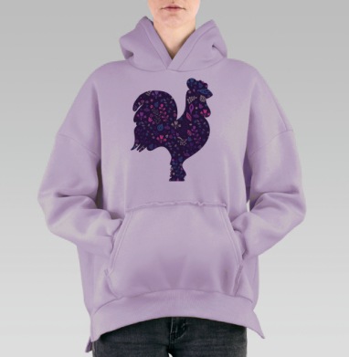 Цветочный петух, Hoodie Oversize Fiolet, утепленная