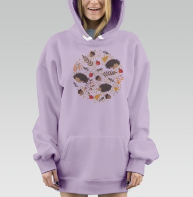 Декоративная сцена с милыми осенними ёжиками, Hoodie Mjhigh Dig Mel, Fiolet, утепленная