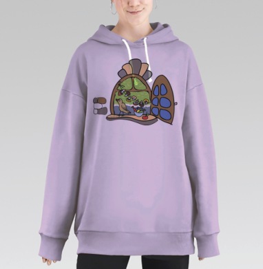 Декоративное окно с птицей и ягодами, арт, Hoodie Long Oversize Fiolet
