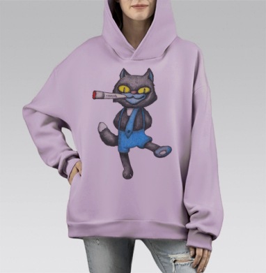 Дерзкий кот, Hoodie Mono Fiolet, оверсайз, утепленная
