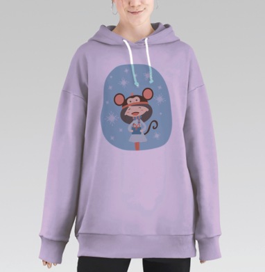 Детская шапка-мышка с подарком и шарфом, Hoodie Long Oversize Fiolet