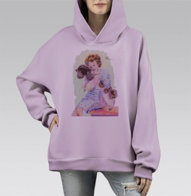 Девочка с пуделем, Hoodie Mono Fiolet, оверсайз, утепленная