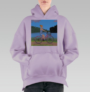 Девушка на велосипеде, Hoodie Oversize Fiolet, утепленная