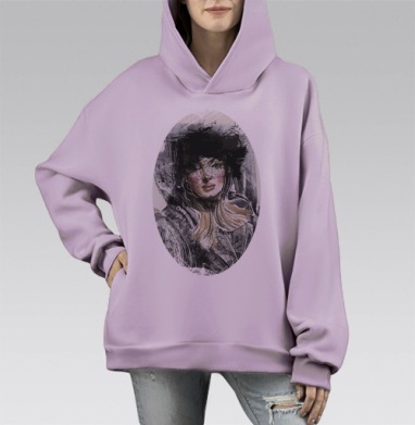 Девушка ретро, Hoodie Mono Fiolet, оверсайз, утепленная