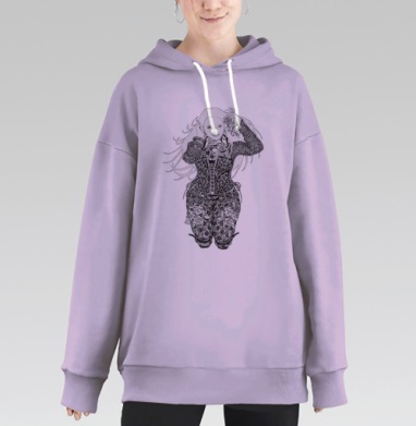 Девушка с розой в орнаментальных узорах, Hoodie Long Oversize Fiolet