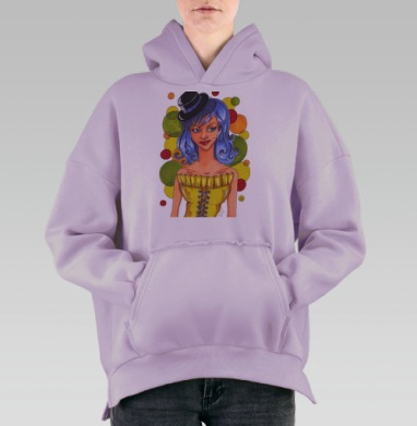 Девушка в цилиндре, Hoodie Oversize Fiolet, утепленная