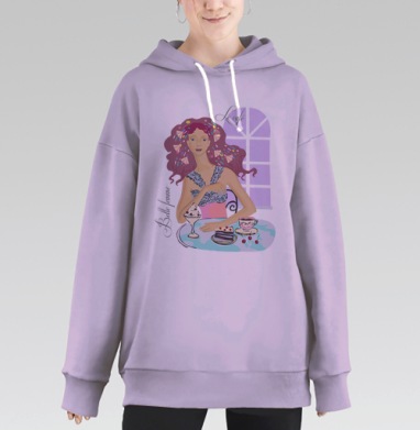Девушка в кафе, Hoodie Long Oversize Fiolet